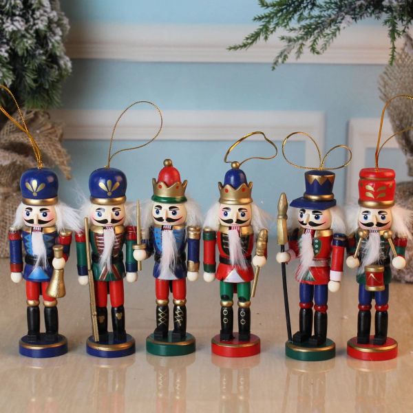 Miniaturas 6pcs Soldados de boneco de nutcracker Honra Doll Doll Christmas Pingents Presente Ornamentos de desktop Cartons