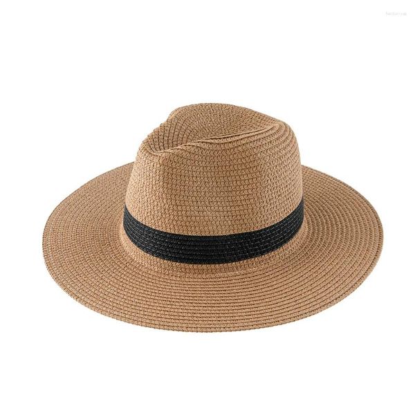 Beralar Klasik Kadın Erkekler Yaz Saman Güneş Şapkası Zarif Bayan Geniş Brim Homburg Fedora Sunbonnet Beach Sunhat Panama Caz