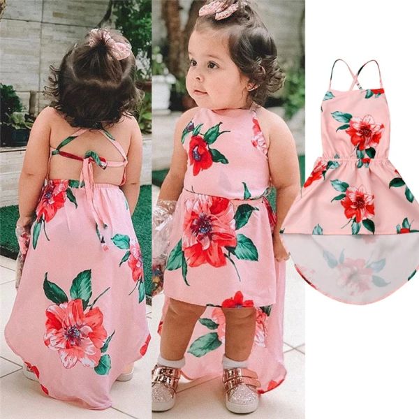 Elbiseler 2023 Moda İngiltere Yaz Toddler Çocuk Bebek Bebek Kiliz Giysileri Çiçek Sırtsız Parti Pageant Elbise Günlük Sundress