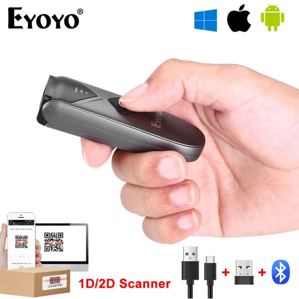 Scanners Eyoyo 2D Bluetooth Scanner a barre Mini portatile wireless 1d barra lettore cablato 3in1 connessione qr immagine pdf417 matrice dati