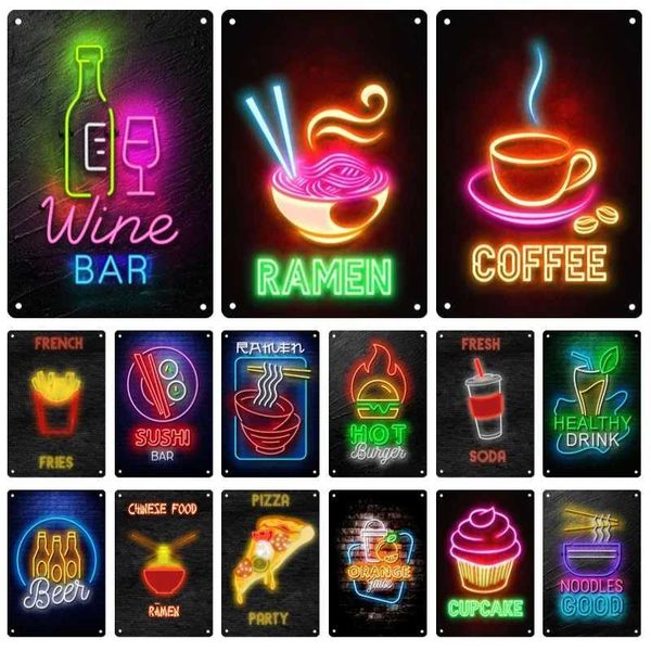 Segno di poster in metallo neon Burger Plaque Tintype Food Advertising Plaque Kitchen Bar club Club moderno decorazione di arte murale Dono murale J240505