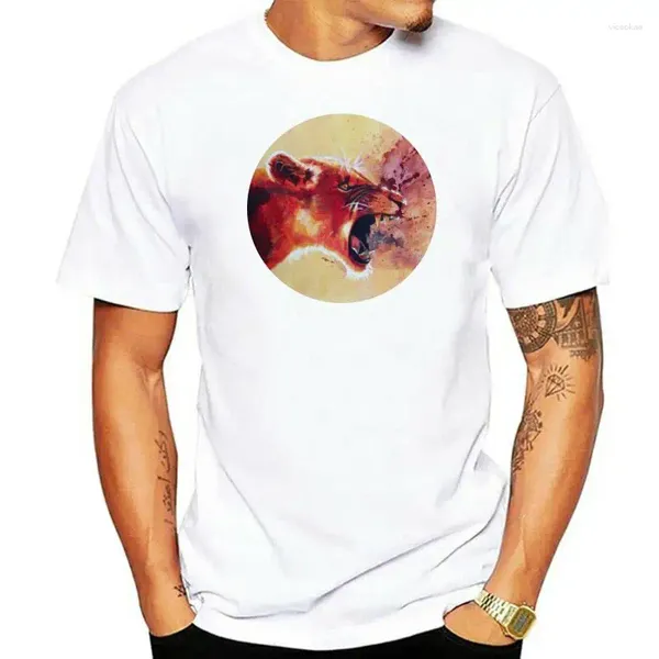 Men's Polos Cotton T-shirt Roar Lion Retrato Tshirts Men Tirina Arte Design Roupas de verão Tops Slim Fit Tees