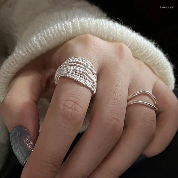 Ringos de cluster cor de prata linhas exclusivas anel para mulheres jóias dedo de dedo ajustável Open Vintage Party Birthday Presente