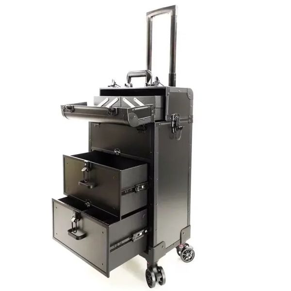 Set Makeup Storage Box Beauty Artist Abito di lusso in alluminio Rolling Barber Toolbox Casella vintage Rametage Rametaly Trolley