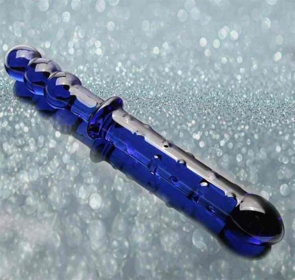 DXY DILDOS Blue Crystal Glass Dildo Masturbator Реалистичный двойной головы половой половой пенис анальный яткий штекер Sex Toys Женщины влагалищные стимуляция MAS9174035