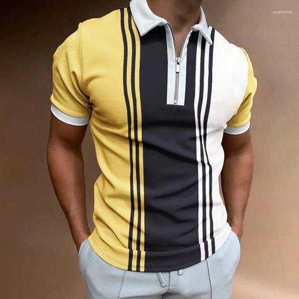 Polos da uomo Summer Multicolor Fashion Short Short Short Torn-Down Collar T-shirt Man High Street Casual Stampa Casi