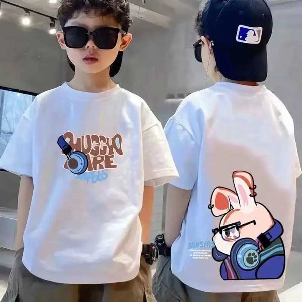 T-shirt Fashion Childrens Abbigliamento Summer Stampa di coniglio T-shirt e ragazze abbigliamento a maniche corte top 100% cotone t-shirtl2405