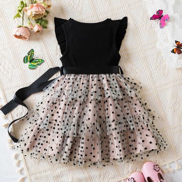 Девушка платья 2024 летние девочки платье в горошек сетчатой сетчатое платье детское платье на день рождения платье принцессы на 1-5 лет