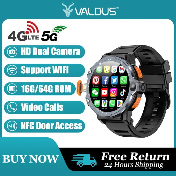 Uhren Valdus PG999 4G PGD Android Smart Watch Men 1.54 '' GPS 16G/64G ROM Storage 200W+800W HD Dual Camera SIM -Karte Wifi NFC -Videoanruf