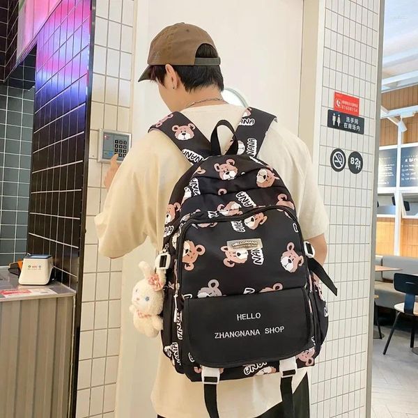 Backpack Campus American Student School Bags Bear Graffiti maschile Anti-Water Anti-Water Retro Ustring Backpacks