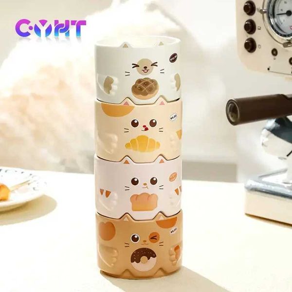 Tumblers Cartoon Cat Cup 300ml Seramik Yığılmış Ev Suyu Yaratıcı Kulak Bakır H240506