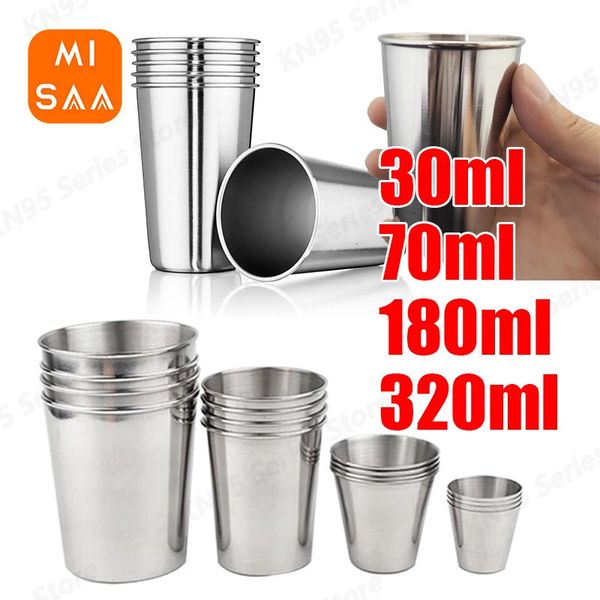 Edelstahl -Metall -Tasse Bier Tassen Weißweinglas Kaffee Becher Trinken Tee Tasse Set Outdoor -Reise Camping Tassen 240428