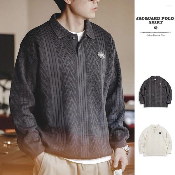 Polos maschile Maen Workwear American Casual Jacquer Knit Polo Shirt Texture Style Flip Collar Pullover Magi