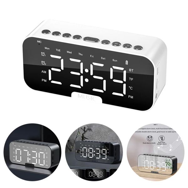 Orologi LED Digital Digital Clock con grande schermo specchio Office Tavolo Orologio Bluetooth Altoparlanti Bluetooth FM RADIO TELEFONO TEMPERATURA