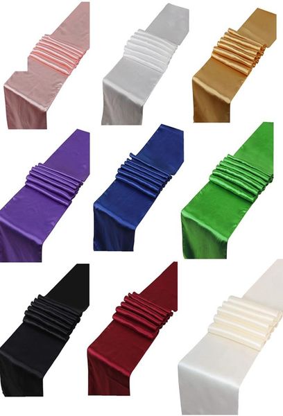 30x275cm Solid Color Satin Tisch Läufer Sashes Table Cover Gold Rot für Home Wedding Bankett Festival Event Party Vorräte Caterin3595609