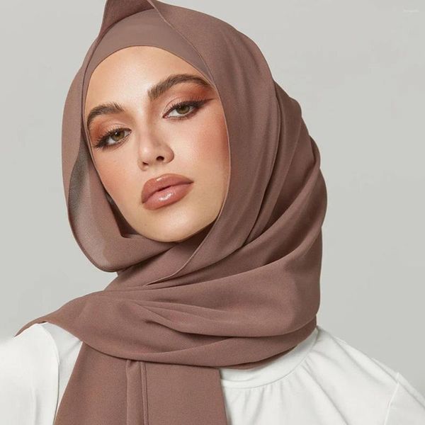 Шарфы 2 шт./Установка шифоновая платка с галстук нижней крышкой с твердым цветом хиджаб соответствует подмечанию для женской моды.