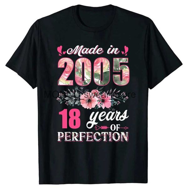 Camisetas masculinas fabricadas em 2005 Floral 18 anos de 18 anos presentes de aniversário T Camisetas de verão Gráfico de algodão gráfico strtwear short slve t-shirt homens h240506