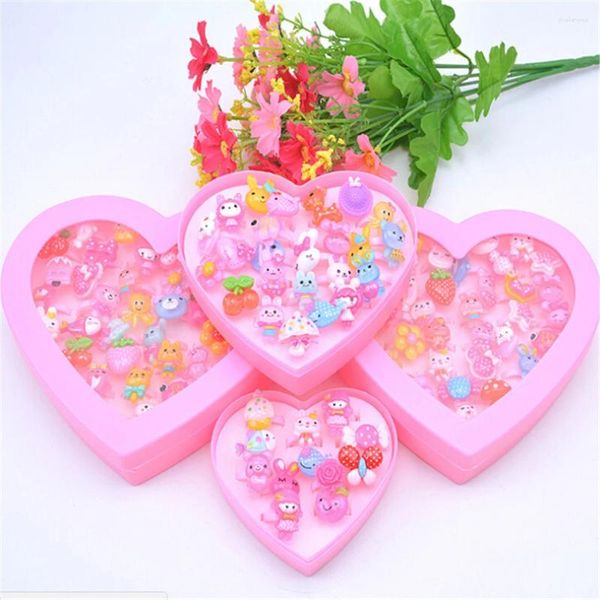 Anéis de cluster 24pcs/set bix Animais Flor Heart Baby Kids Girl Firl's Cartoon With Display Box for Christmas Gift