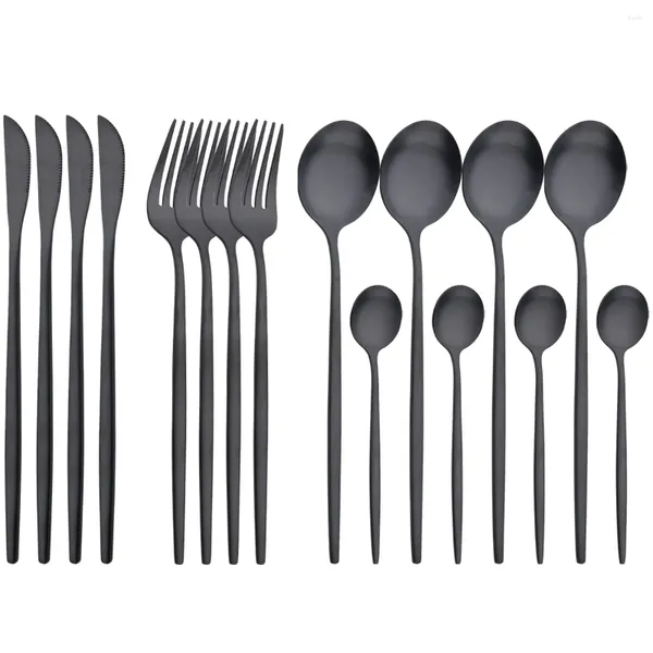 Set di stoviglie da 16 pezzi set nero set nero opaco in acciaio inossidabile coltili coltelli forchetta cucchiaio caffè argenteria per festa cucina da tavolo da tavolo