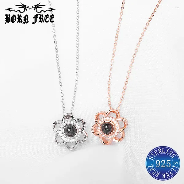 Colares pendentes Argent Sterling Silver Pendule Chain Flower Colar Women Women Colgante Mujer Pendulos Plata de Ley 925 pingentes de pescoço sem pescoço