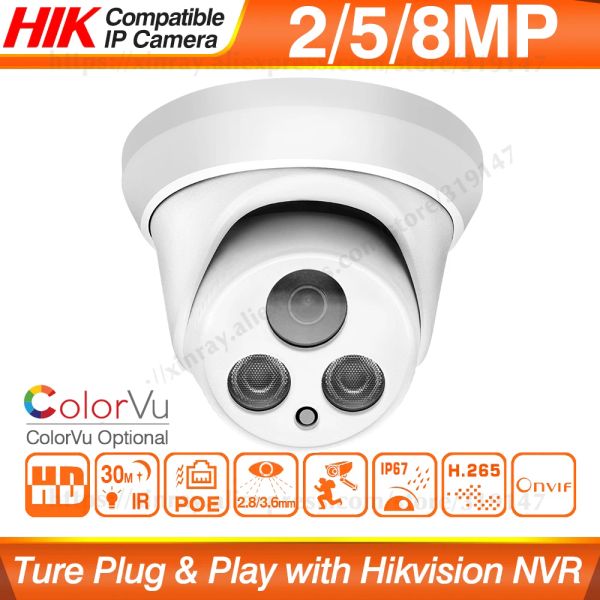 Sistema Hik compatibile compatibile 5 MP DOME POE IP Camera da 8MP Sicurezza CCTV CAMERA COLOLVU IR 30M H.265 P2PPAGGIO PAPLAY CAMERA DI SURVVEILLANCE