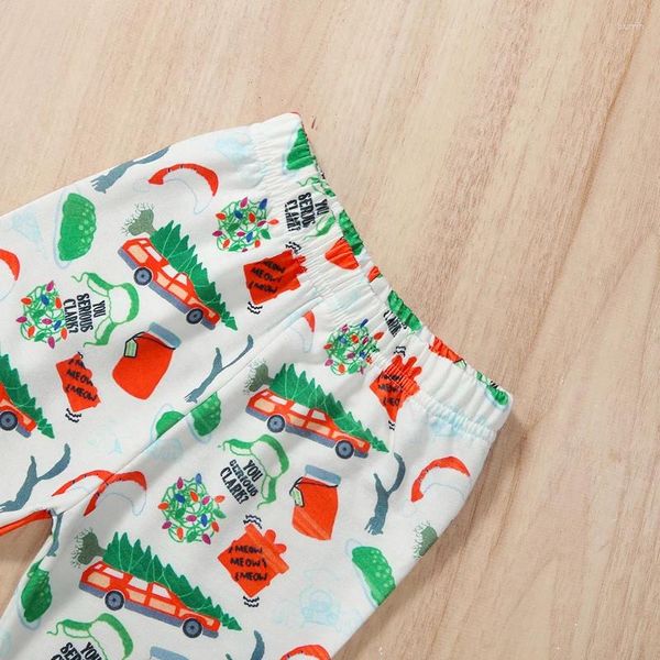 Set di abbigliamento bambina 2 pezzi in outfit natalizio maniche lunghe Babbo Natale stampare alberi tops di pantaloni svasati