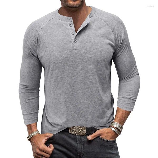 Camisetas masculinas Cruz fronteira outono/inverno americano raglan manga longa henley camise