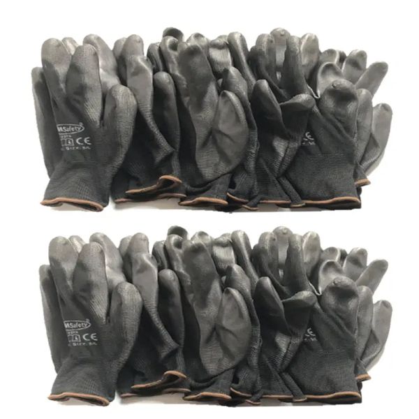 Handschuhe 12 Paare schwarzer Nylonbeschichteter Polyurethan -Palmhandschuh für Bauherren Bauen Industrieschutz Arbeitssicherheit Handschuhe