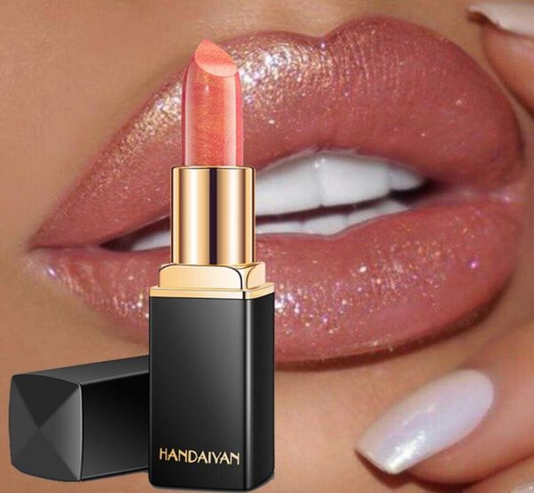 Handaiyan Brand Professional Lips Makeup Водонепроницаемый длительный длительный пигмент обнаженная розовая русалка Shimmer Lipstick Luxury Makeup9765123