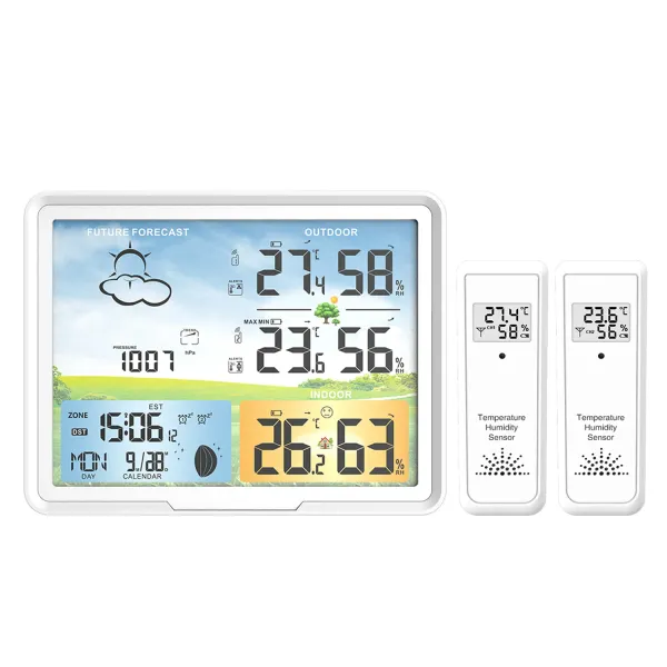 Uhren FabiSense Weather Station Takts Wireless Digital Thermometer Hygrometer Vorhersage Kalender Mond Phase Snooze Wecker Pt20b