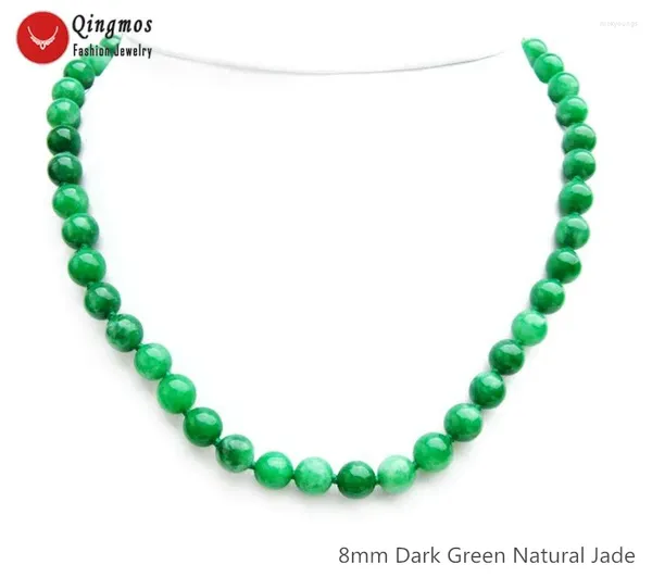 Charking Qingmos Colar Jades Natural Trendy para mulheres com colares de pedra verde escura redondos de 8 mm
