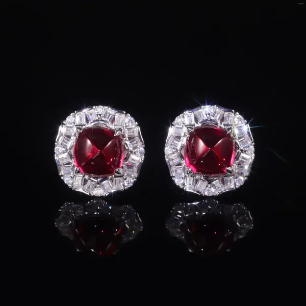 Gestüt Ohrringe Gems Ballett 925 Sterling Silber Engagement Braut einzigartiger Stil Kissen Labor erstellt Ruby Juli Geburtsstein