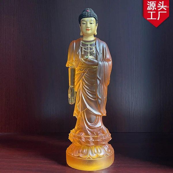 Figurine decorative Amitabha Buddha Statue Water Glass Resin Temple Adorazione Cuccio