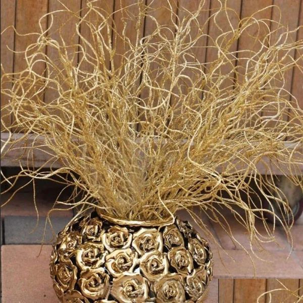 Fiori decorativi ghirlande pianta da 46 cm in erba lunghe simazione ornamenti natalizi dorati glitter bling artificiale per decorazione domestica dhrnz