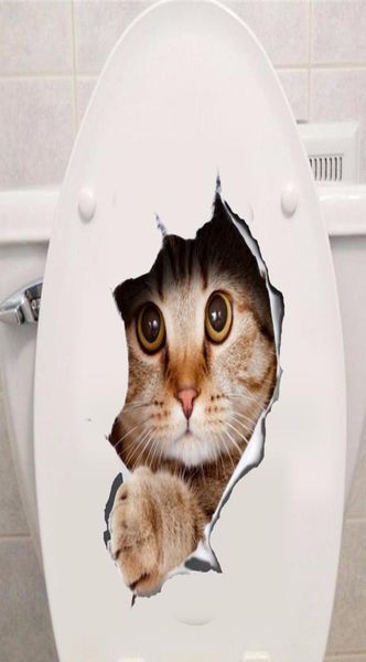 wasserdichtes Katzenhund 3D Wandaufkleber Loch Blick Bad Toilette Wohnzimmer Wohnzimmer Decal Plakat Hintergrund Wandaufkleber2055226