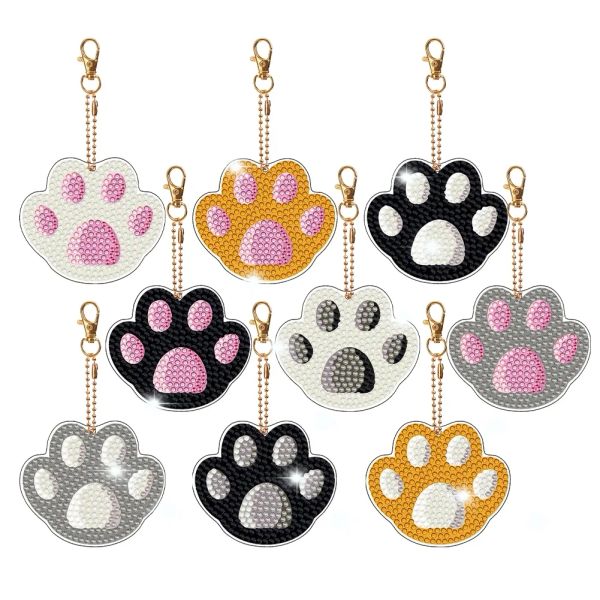 Stitch 9pcs Diy Diamond Malerei Schlüsselbund Katzenpfoten Keychain Anhänger Diamond Mosaic Art Strash Sticker Sticker Key Ring Frauen Bag Anhänger