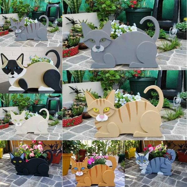 Plantadores potes jardim gato forma de flor PVC PVC Dog Plantador diy fofo filhote de filhote de escultura de escultura para decoração de jardim em casa T240505