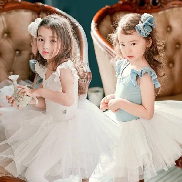 Bühnenbekleidung Kind Baby Kleinkind Kinder Kinder Ballett Tutu Kleid Tanzkostüm Feen für Tanzkleidung Gymnastik Lotard Ärmel und