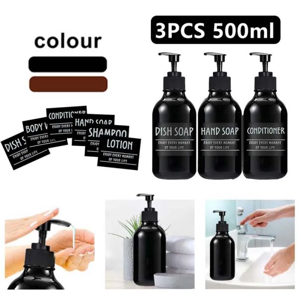 Set 3x 500 ml Schüsselkörperseife Pumpe 16oz Shampoo Conditioner Flasche mit 6 Etikett für Home Badezimmer Hotelzimmer