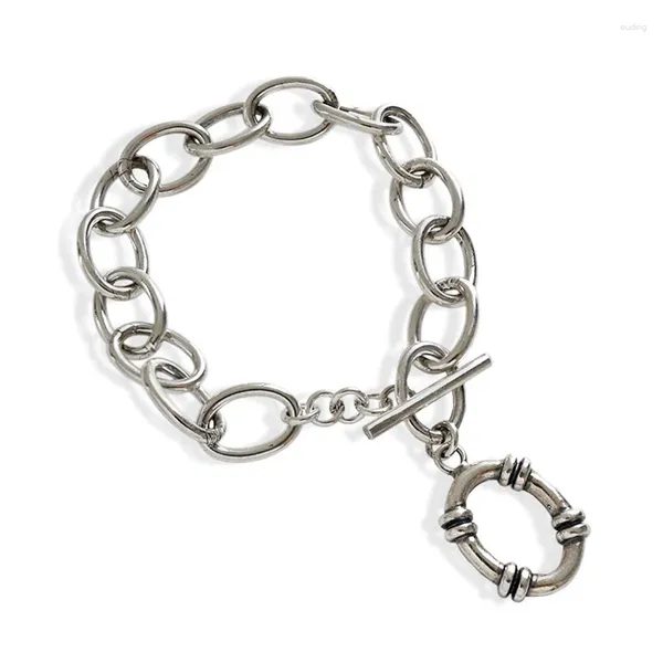 Link Bracelets Mulheres 925 Sterling Silver Oval Chain Bangles Wide Chunky por atacado