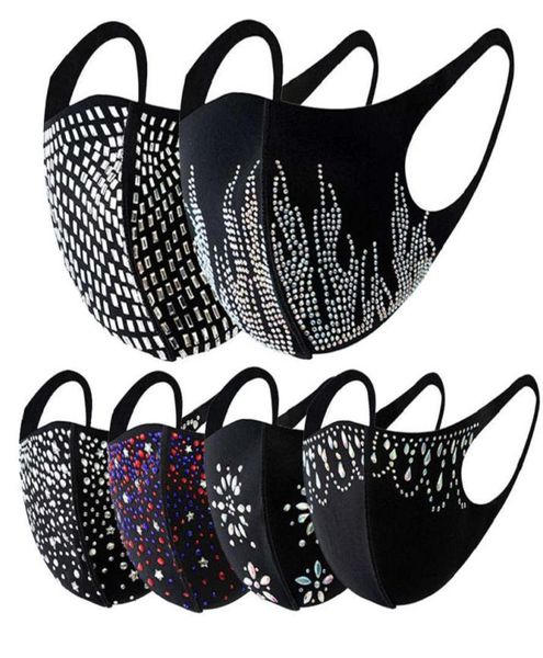Designer Rhinestone Pauchins Mask Mask Women Girls Sequestre Masches Black Pure Cotton Masks Mask Dust Face Selling6749954