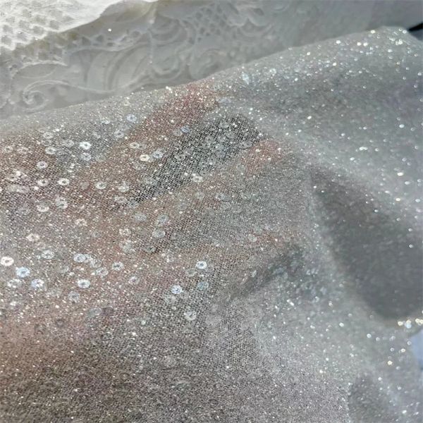 Superdnsidade de tecido Novo Prata Glitter Yarn Hot Diamond Spray Gold e Silver Net Yarn Vestido de noiva Hot Stamping Vestido RS4486