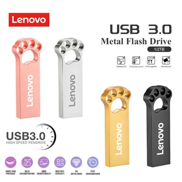 Adaptador Lenovo USB Flash Drive 2TB 1TB Pendrive USB 3.0 Stick Interface Pen Drive Telefone celular Computador USB Flash Memory Card Presente