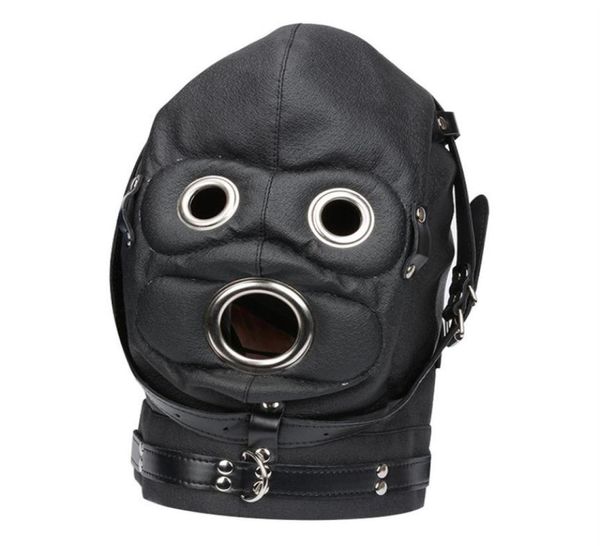 BDSM Rondage Gear Gear Sex Hoods Mask Mask Mask с рот -кусочками Dildo Gag для эротической игры Faux Leather Black Drop BXA482321G9726823