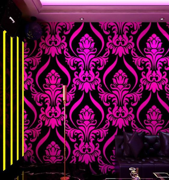 Luxury moderno moderno metallico damasco 3D Damask Wallpaper Wall Paperpatto Camera da letto sfondi room rotolo blu nero rosso viola 29632227