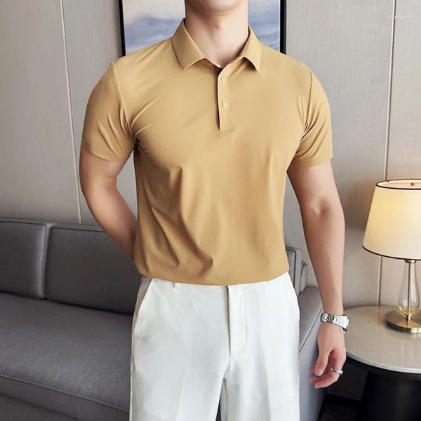 Erkek Polos Yaz Yüksek Elastik Polo Gömlek Erkekler için İş Resmi Giyim İnce Fit Sıradan Gömlek Kısa Kollu İnce Tees Homme 4xl