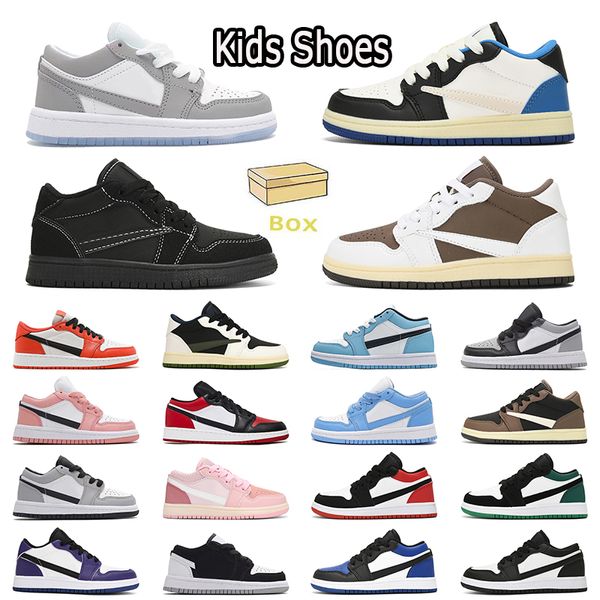 Designer Kinder Schuhe Kinder Kinder Basketball -Trainer Jump Man 1 Reverse Mokka Wolf Gray UNC Low Top Black Phantom Digital Pink Boys Mädchen Jugend Outdoor Sport Sneaker