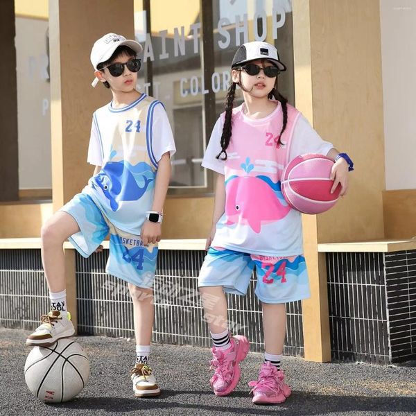 Одежда набор 24 25 детских костюмов для мальчиков фанаты баскетбола 196 Фальшивые двухсерочные униформы рубашки и шорты