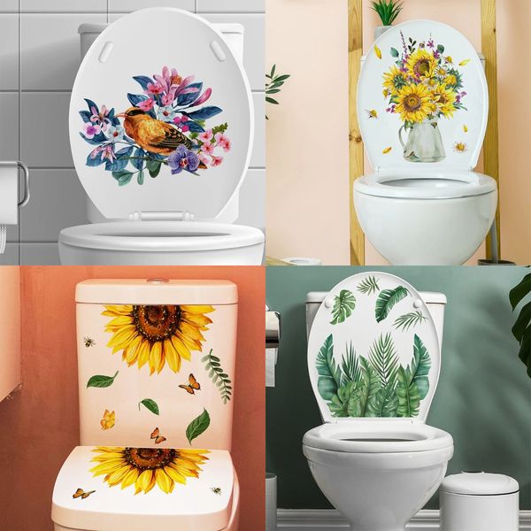 1pc adesivo de vaso sanitário desenho animado planta verde wc pinturas auto adesivas removíveis decalque decalador decorativo decoração adesivos de parede 240506