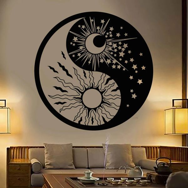 Adesivos Religião adesivos de parede yin yang símbolo solar lua budismo estrelado diar murais de parede noturna para decalques de parede de vinil da sala de estar y348